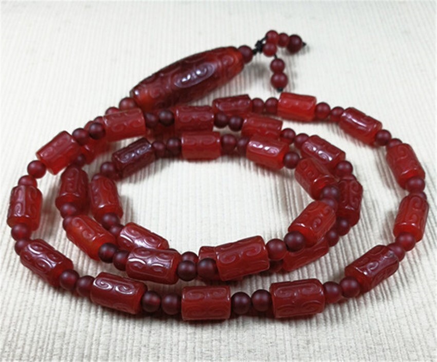 8X12MM Old Tibetan Dzi Bead Agate Amulet Necklace Blessed By Tibetan Lama 28″