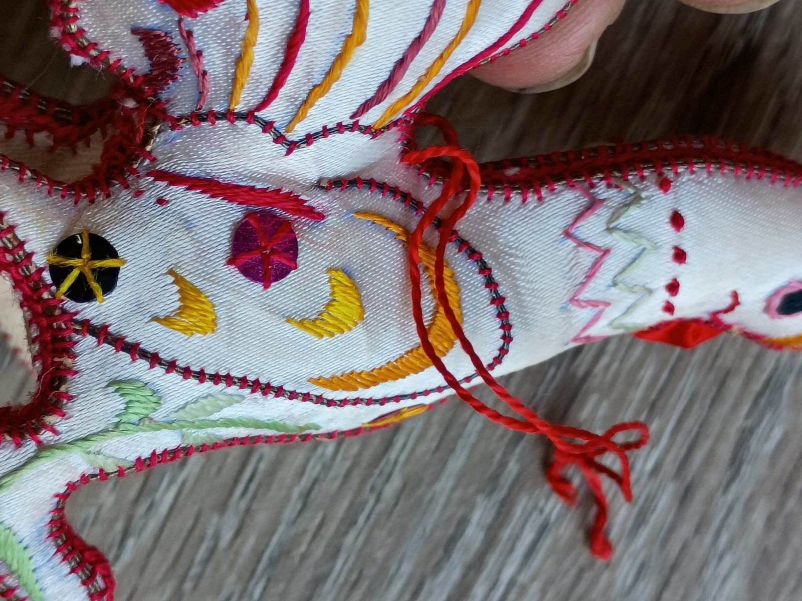 Silk Stuffed Rooster Ornament 3.25″ Figurine Handmade Chinese Embroiderd VTG