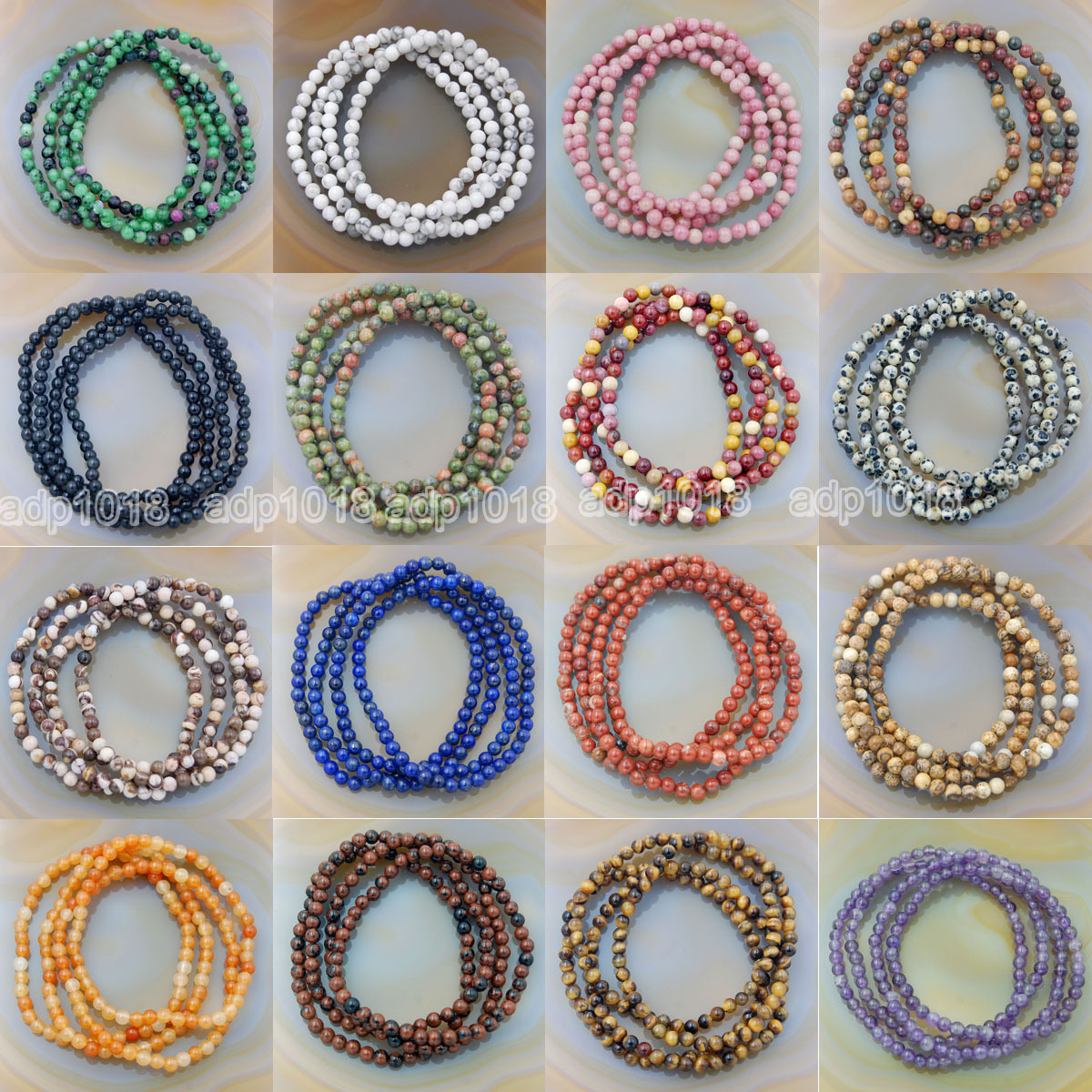 Wholesale Natural Gemstone Beads Stretch Bracelet Healing Reiki 4,6,8,10,12mm