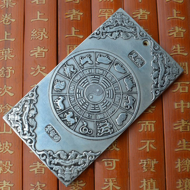 Old Chinese Tibet Silver Dragon Lucky Bullion Thanka Amulet Pendant Collect Gift