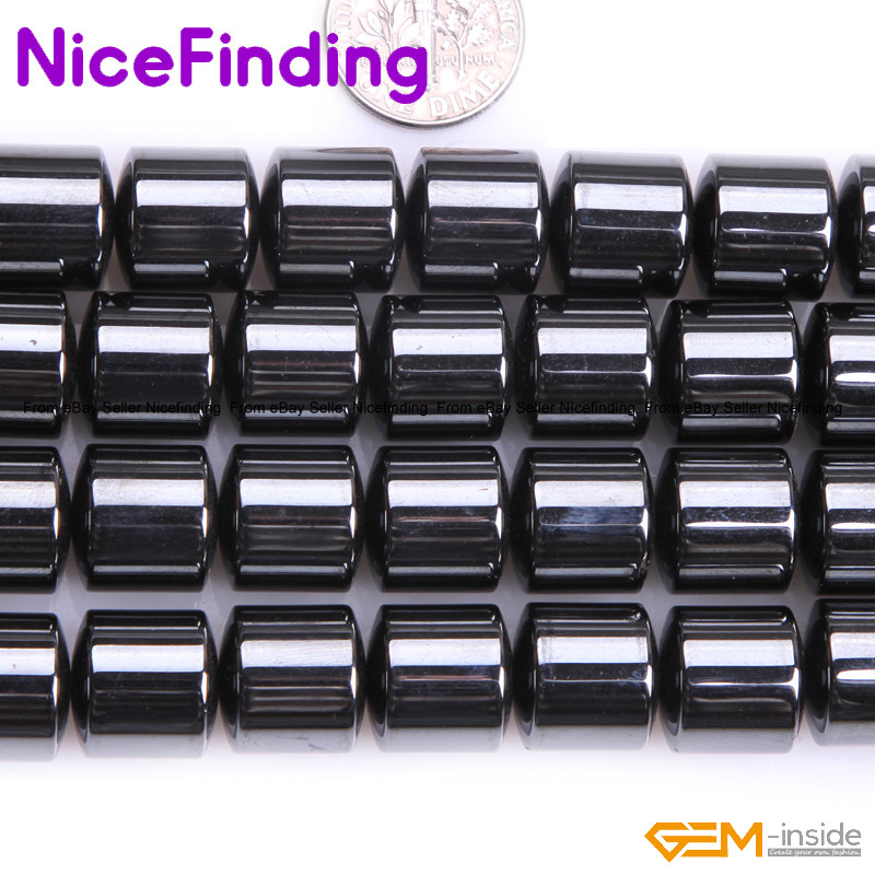 Natural Drum Black Hematite Column Stone Beads For Jewelry Making Strand 15″ DIY