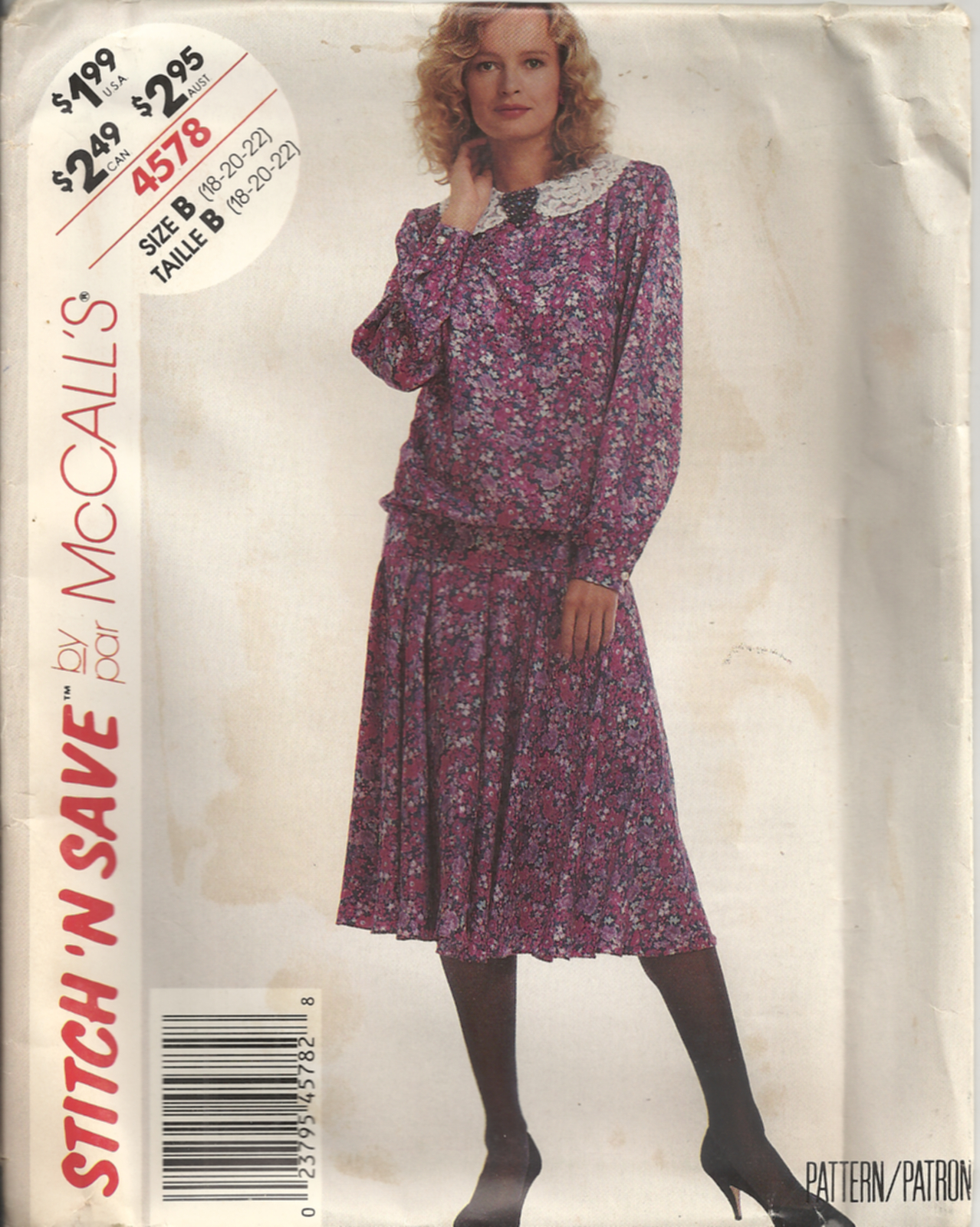 MCCALLS 4578 MISSES’ SIZE 18-22 BLOUSE & SKIRT SEWING PATTERN ©1989