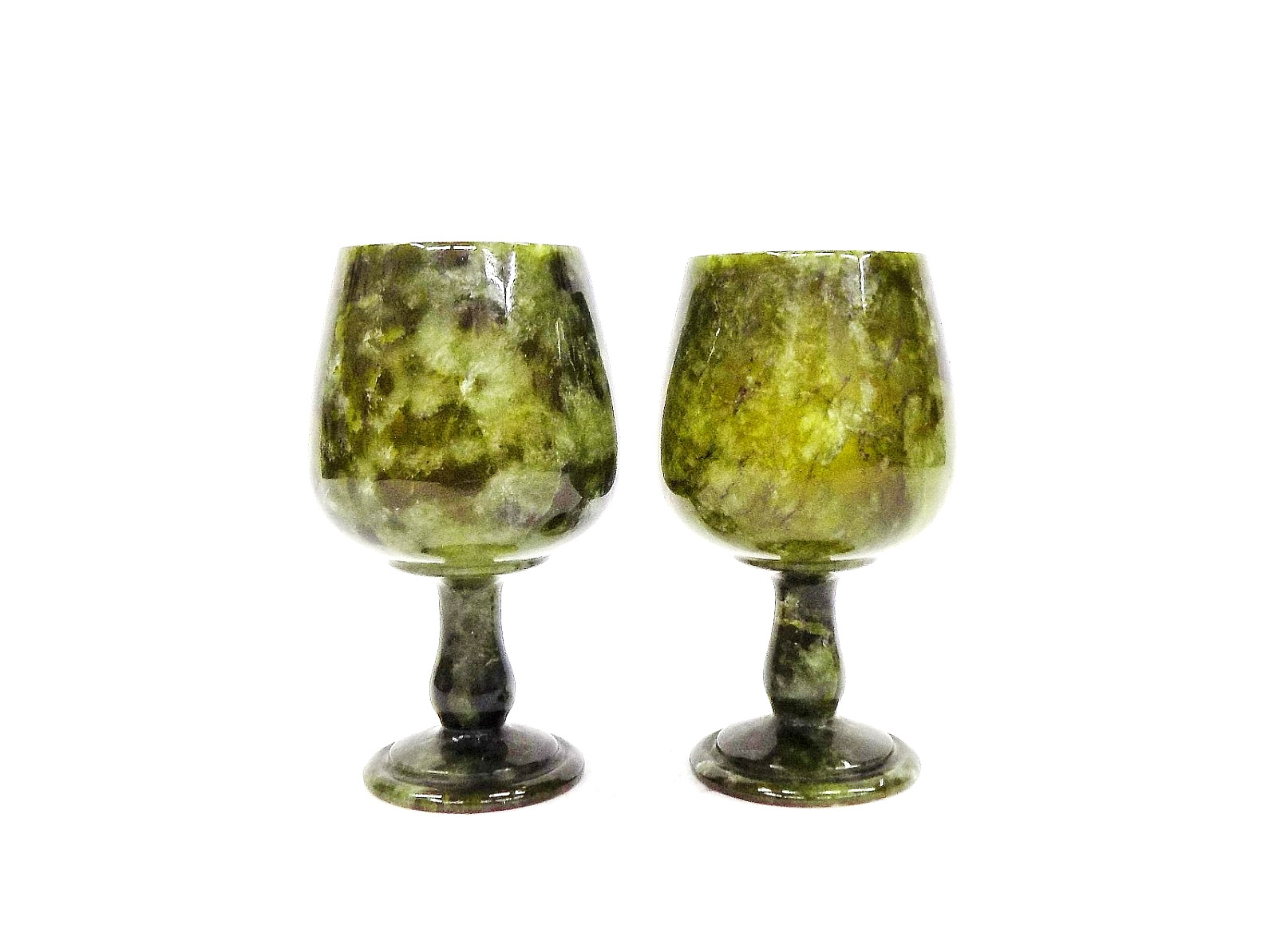A Fine Quality Pair of Antique Chinese Carved Translucent Spinach Jade Cordials