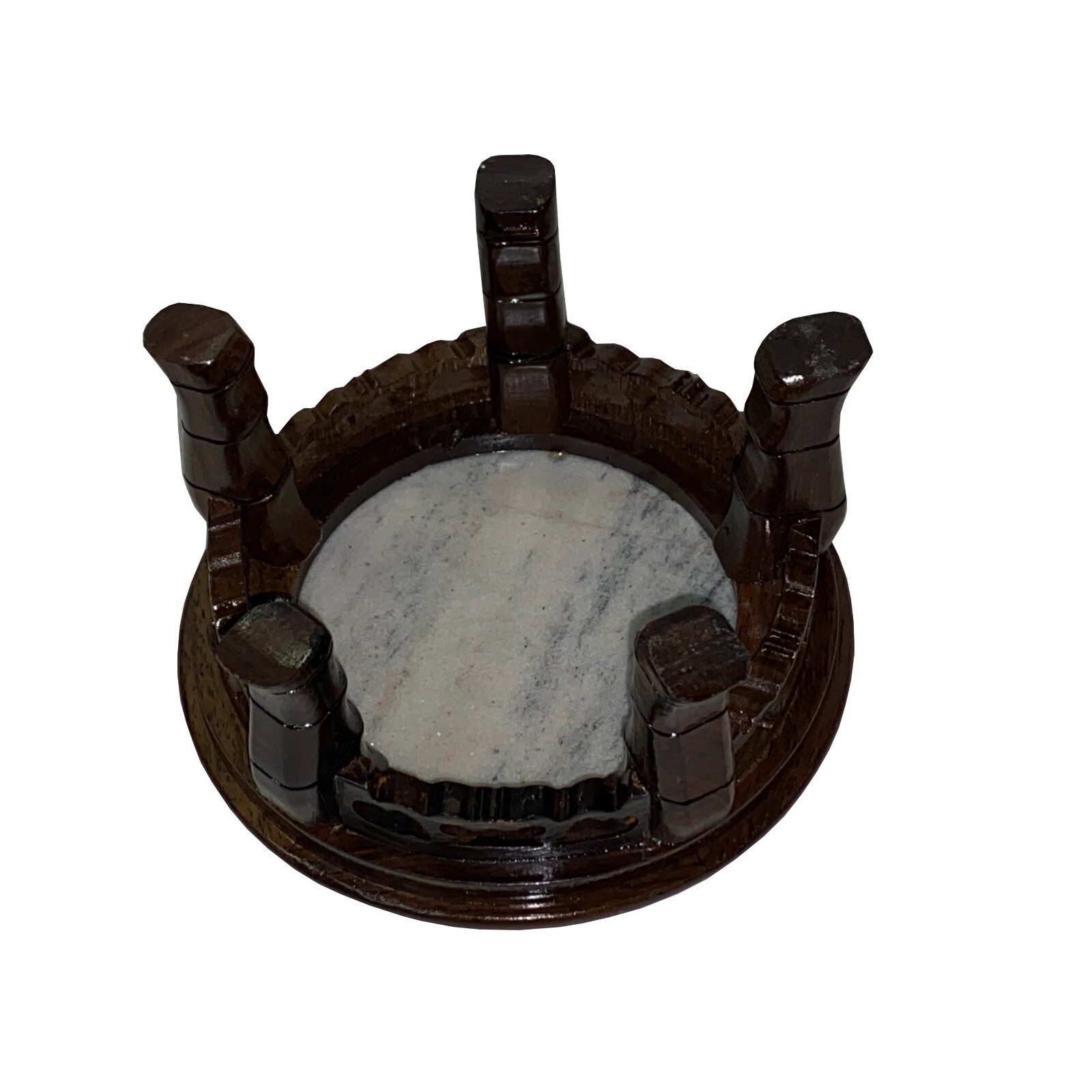 6.75″ Oriental Brown Wood Marble Round Table Top Stand Riser ws2851C