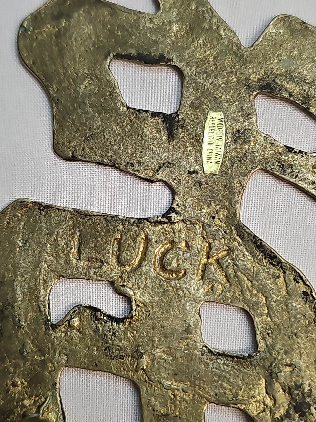 Vintage Solid Brass Chinese Character For Luck Taiwan 6in x 4.5in