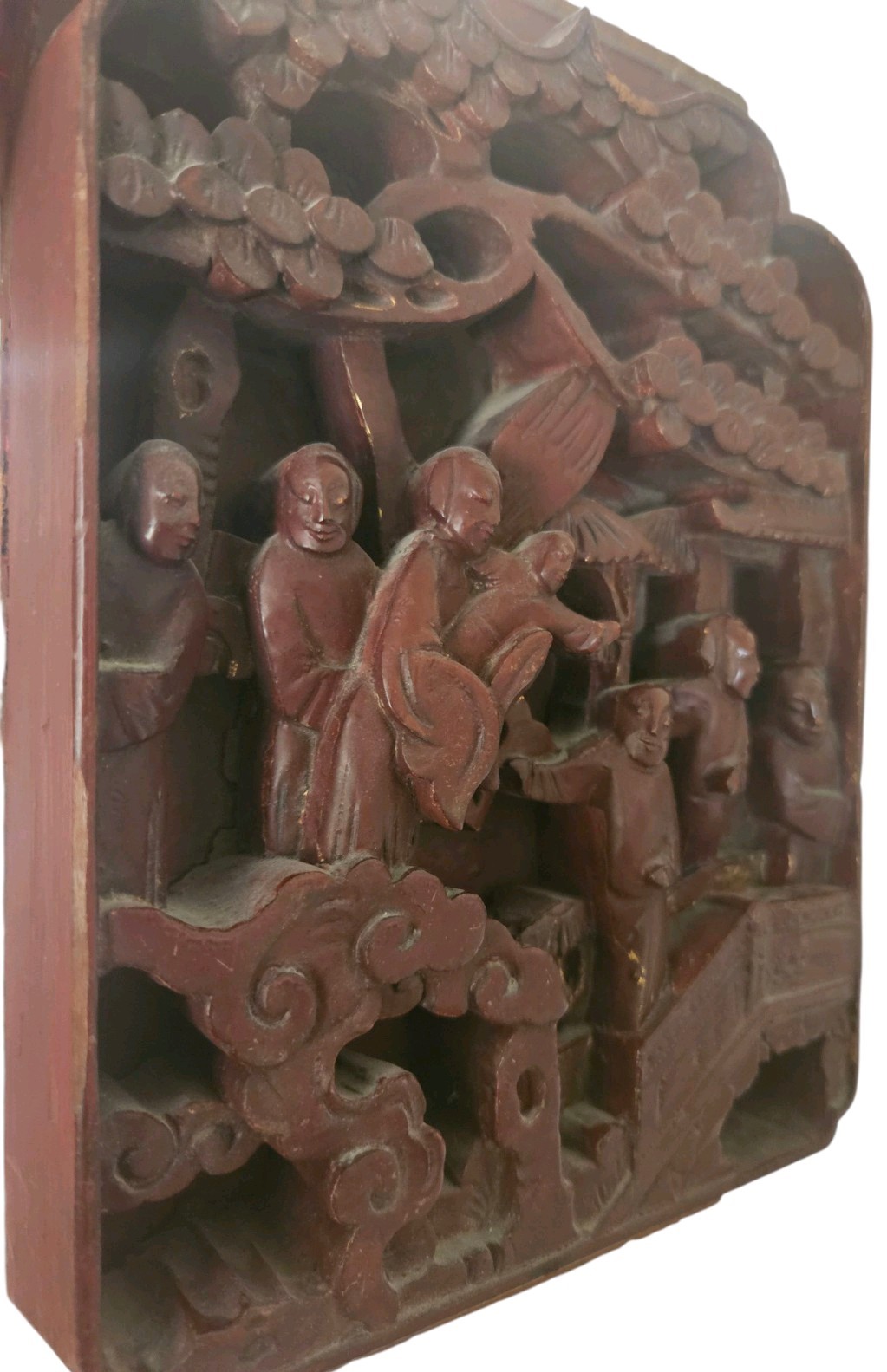 Antique Hand Carving Wood Panel Relief 6×10 From A Temple Or Furniture Antique