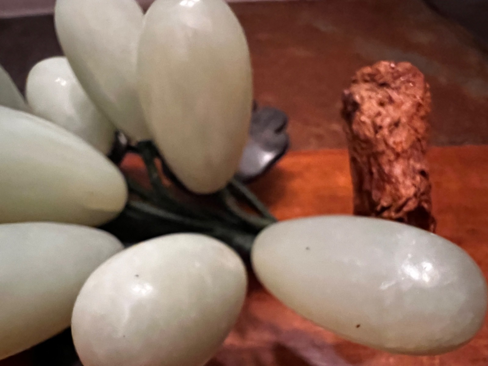 Vintage Alabaster Marble Stone Green Grape Cluster w/Leaves Faux Wood Branch