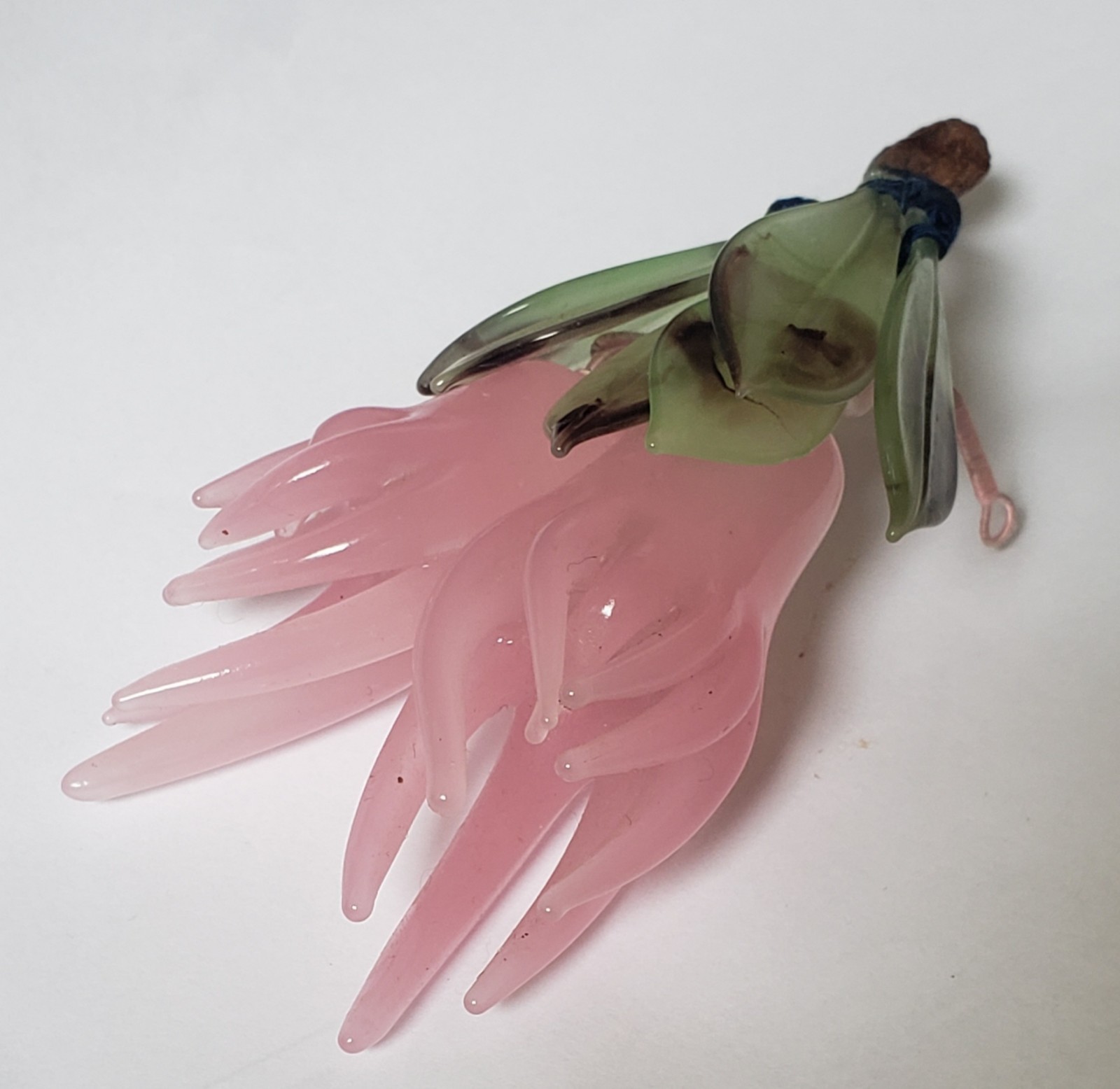 Vintage Chinese Pink Glass Wired Flowers green leaves