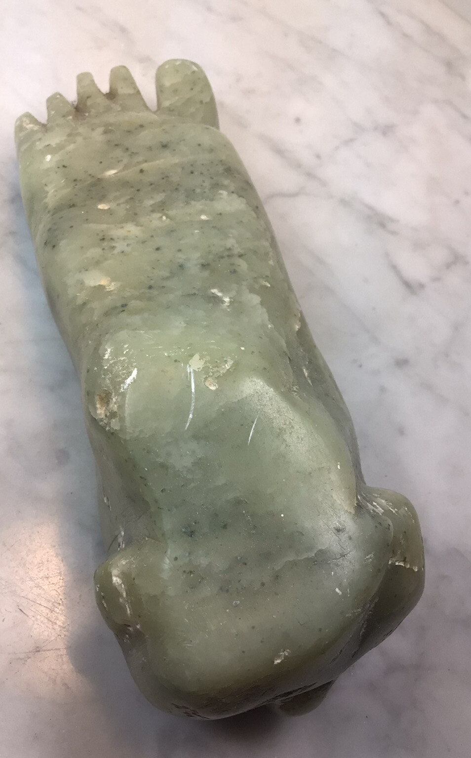 Vintage Heavy Green Stone Jade? Foot Sculpture Paperweight 8” long Rare