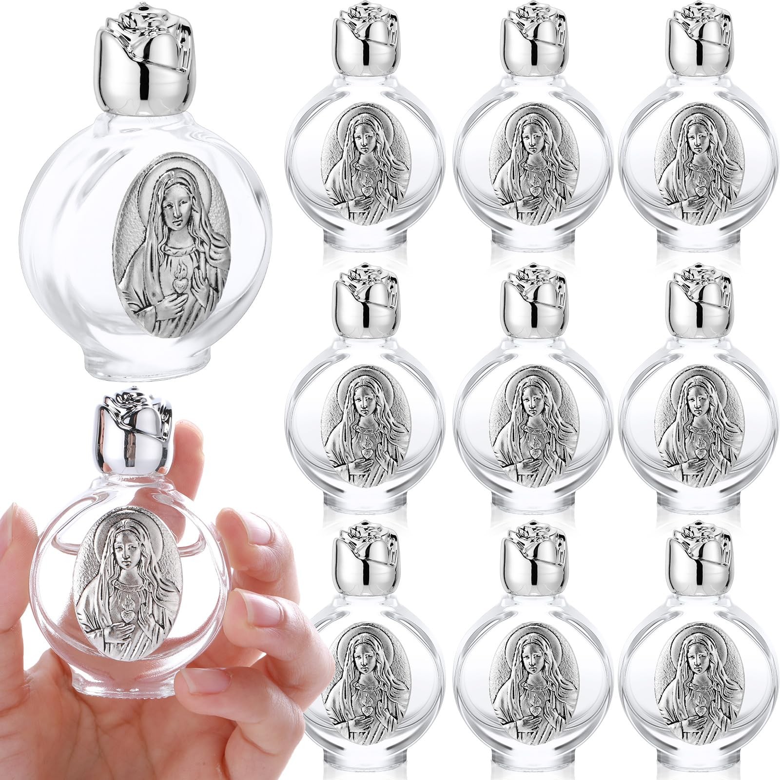 12 Pcs Wedding Glass Holy Water Bottles 0.5 oz First Communion Embossed Catho…
