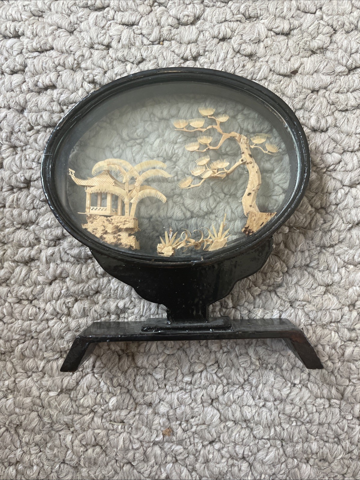 Vintage Chinese Hand Carved Cork Diorama with Pandas – 4.5″ in hgt by 4.5″ base