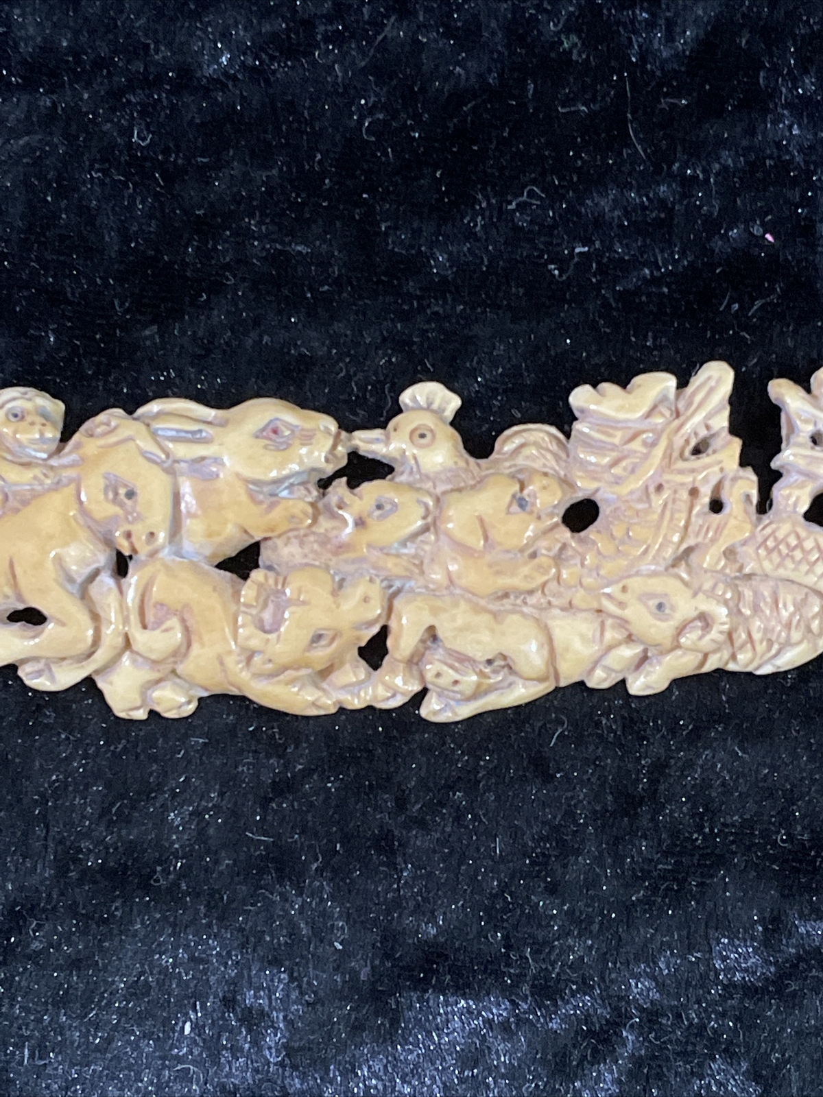 CHINESE ZODIAC SYMBOLS NECKPIECE Hand Carved w/.925 Sterling Silver Bails