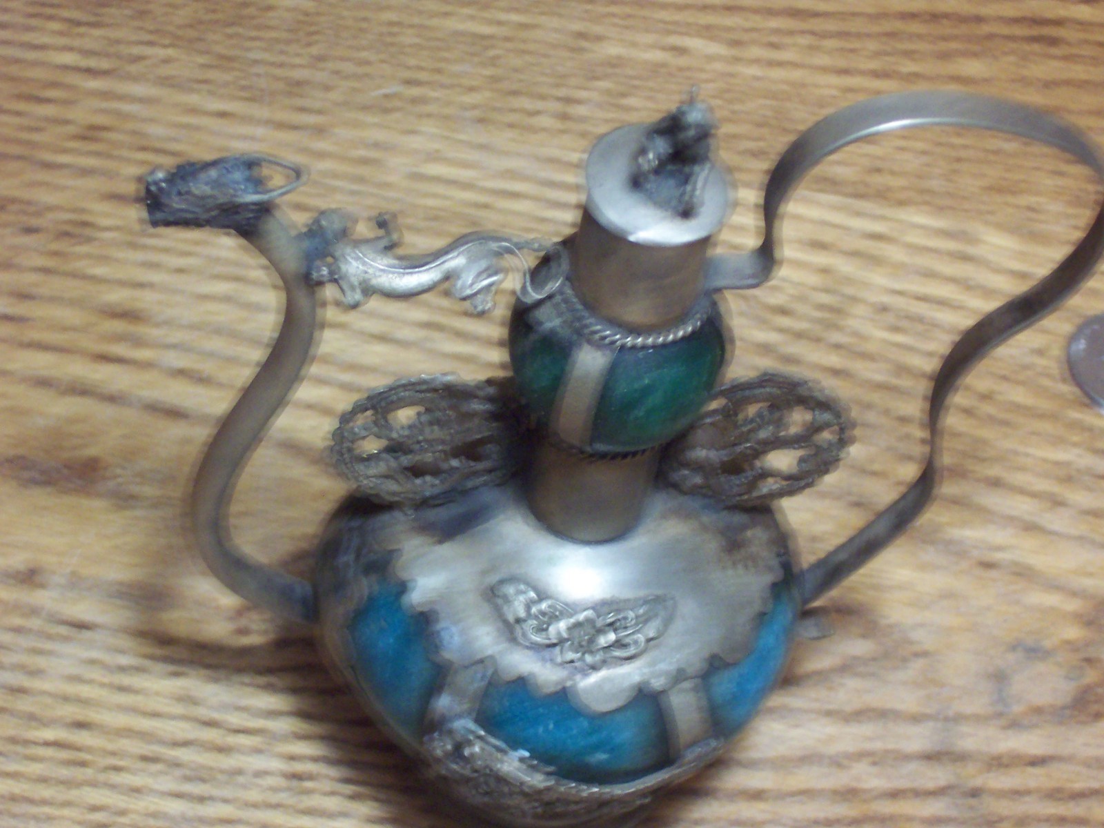 Vintage Chinese Ornate Oriental Teapot Decorative Dragons Monkeys 6″ tall
