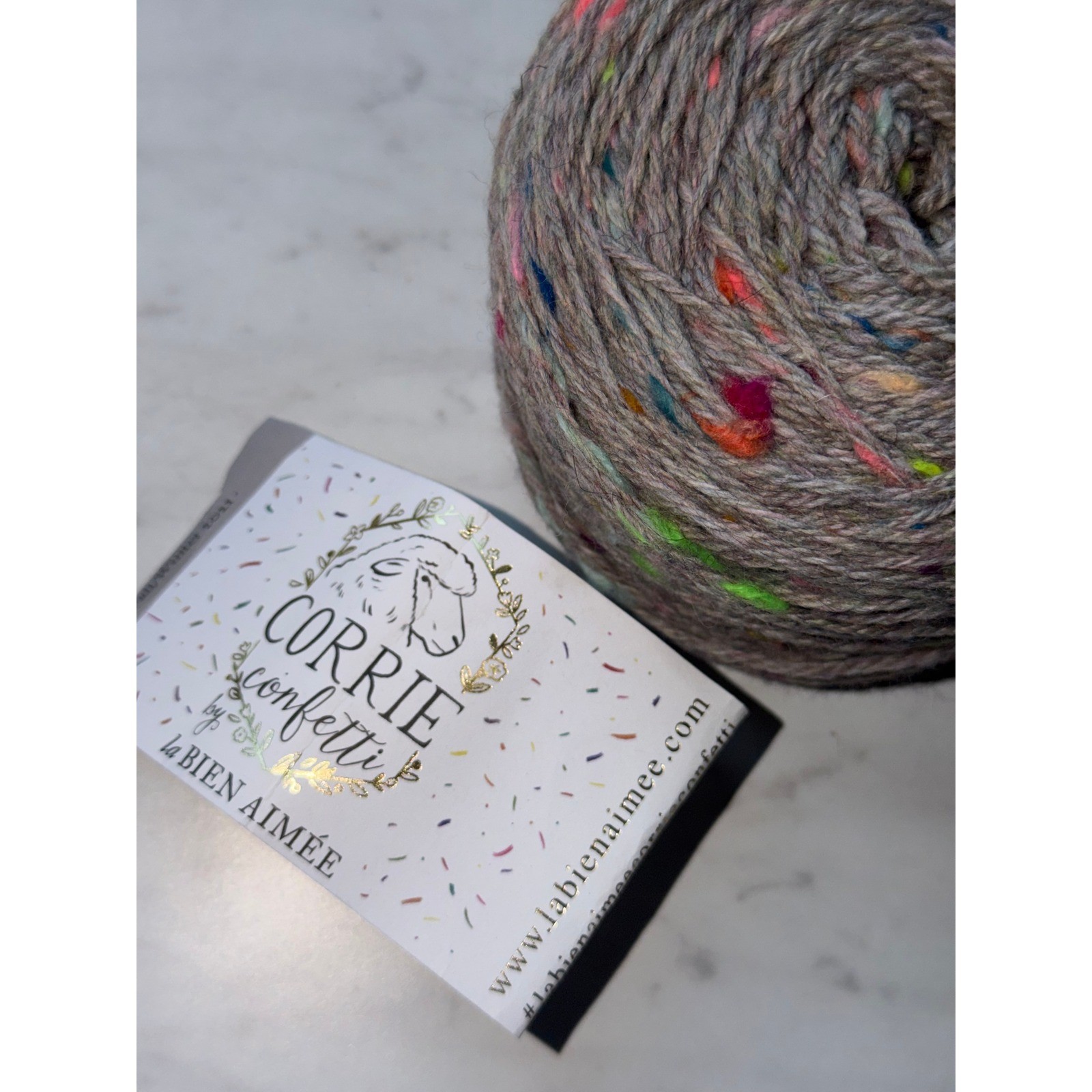 La Bien Aimée Corrie Confetti Yarn 100g Grey Multi Neon Fleck Upcycled Luxury