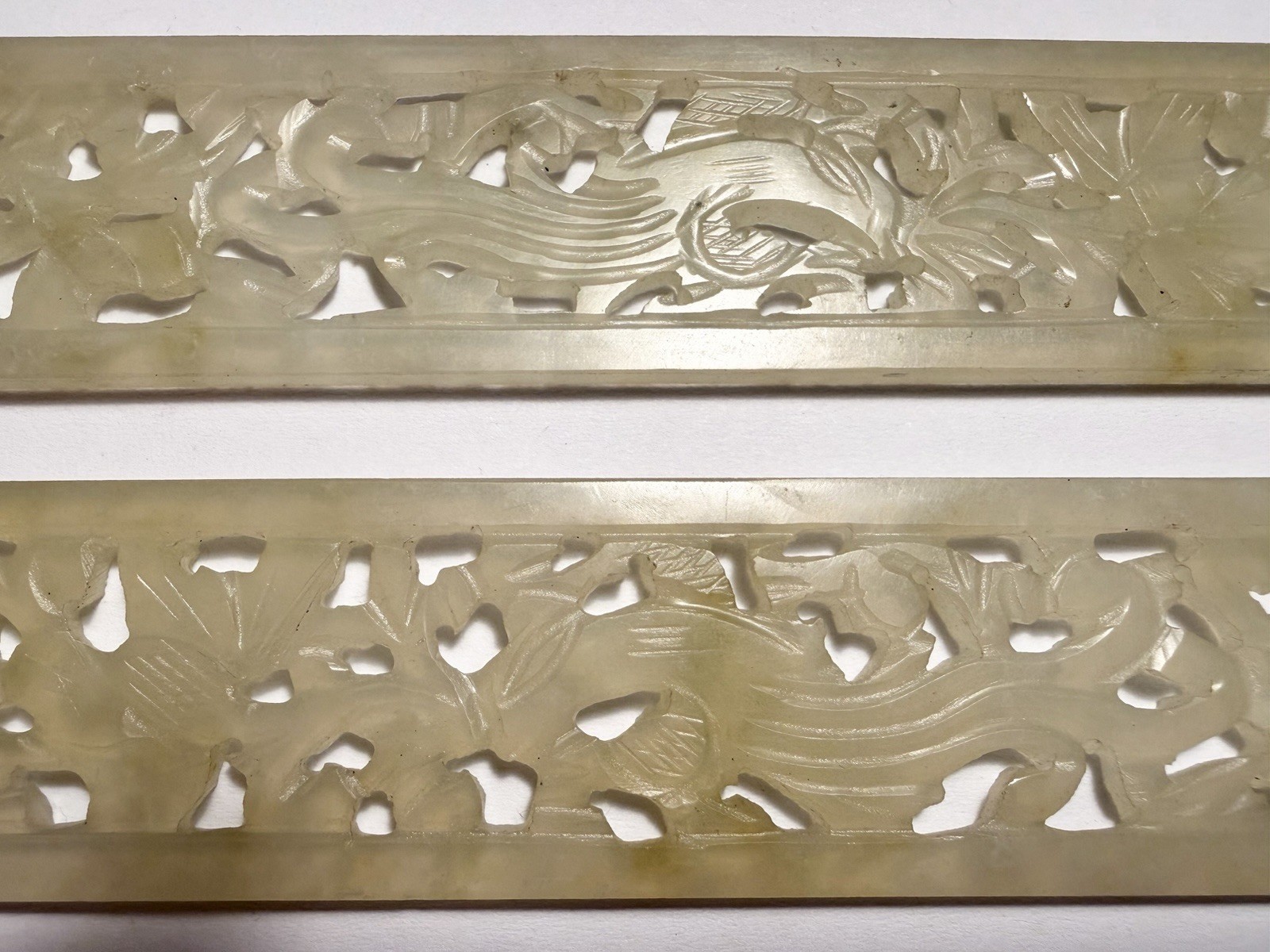 Two Antique Chinese Carved Nephrite Jade Matching Bird Panels Plaques 72g