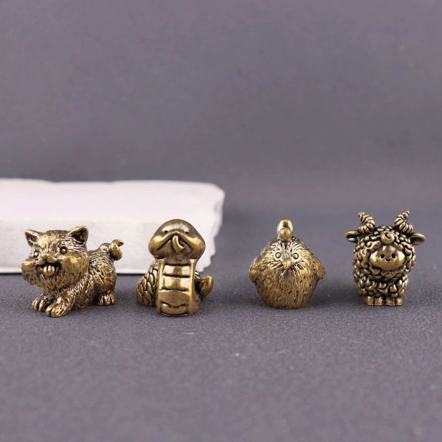12 pcs Brass Chinese Zodiac Ornament Set Pure Copper 12 Animal Craft Decor