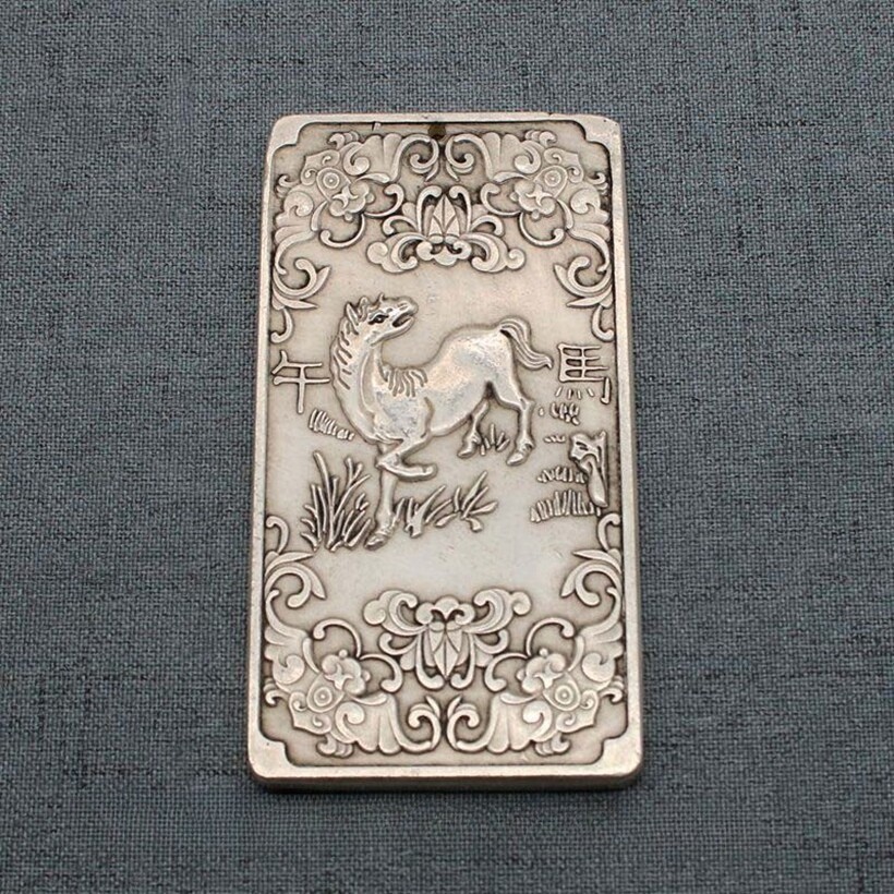 Chinese Old Miao silver carved Chinese Zodiac Signs horse Waist card Pendant