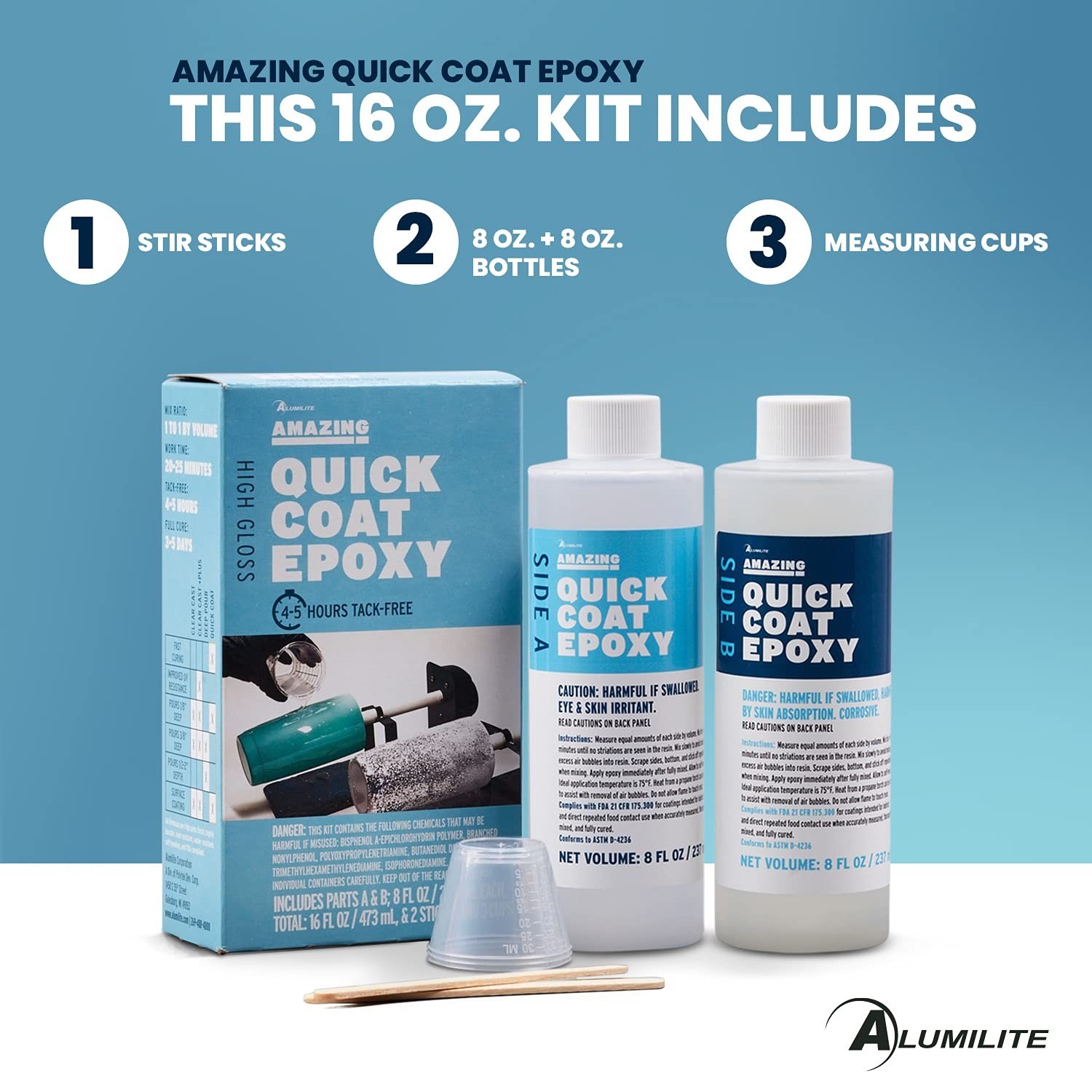 Alumilite Amazing Quick Coat Epoxy [8 oz A + 8 oz B (16 Ounce) 2 Part Kit] Hi…