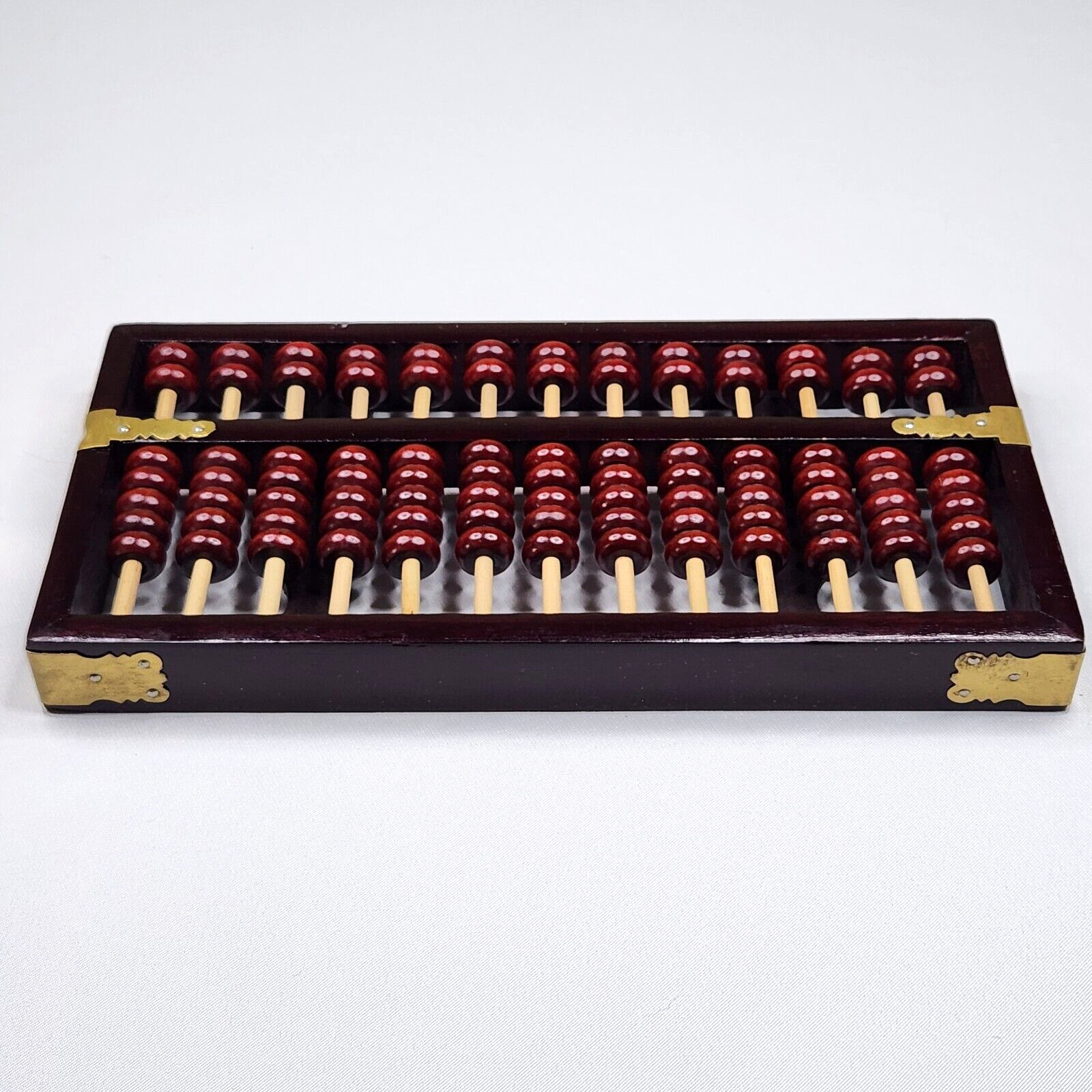 Vintage Chinese Abacus Wood Frame 13 Rows Brass Accents 5″ x 10″