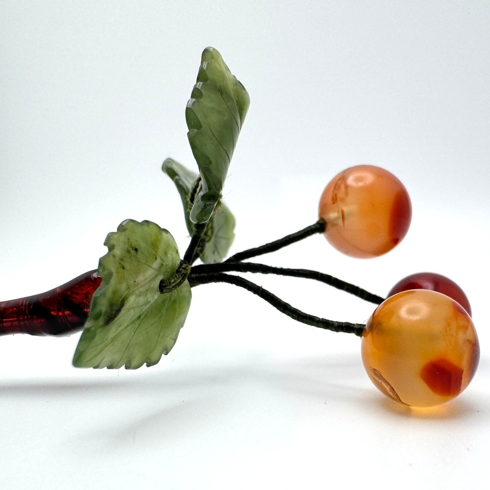 Hard-stone jades and agates carved cherry clusters 1980s Vintage