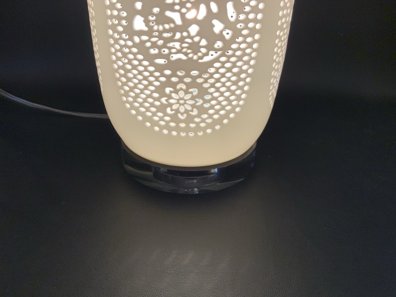 Lamp Pierced White Bone China W/Lucite Base Modern