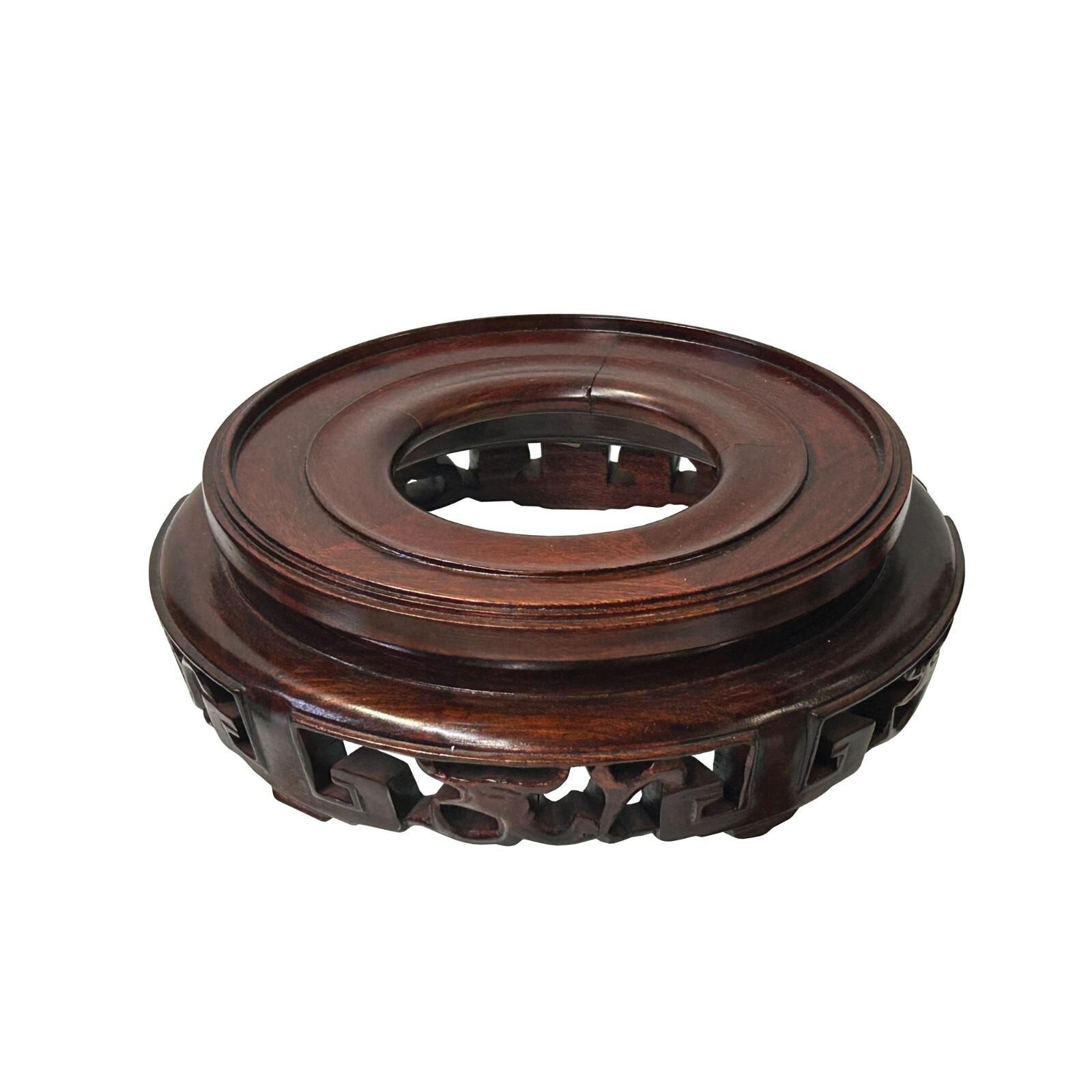 7.25″ Brown Wood Round Dragon Pattern Display Stand Riser st1037
