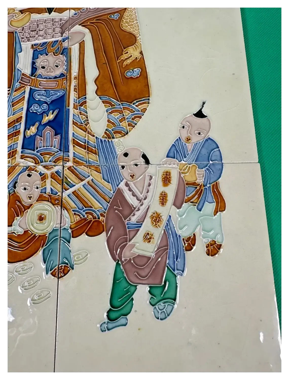 Vintage Chinese Tangsancai 6-Tile Mural Caishen God of Wealth Xi’an 18″ X 12″