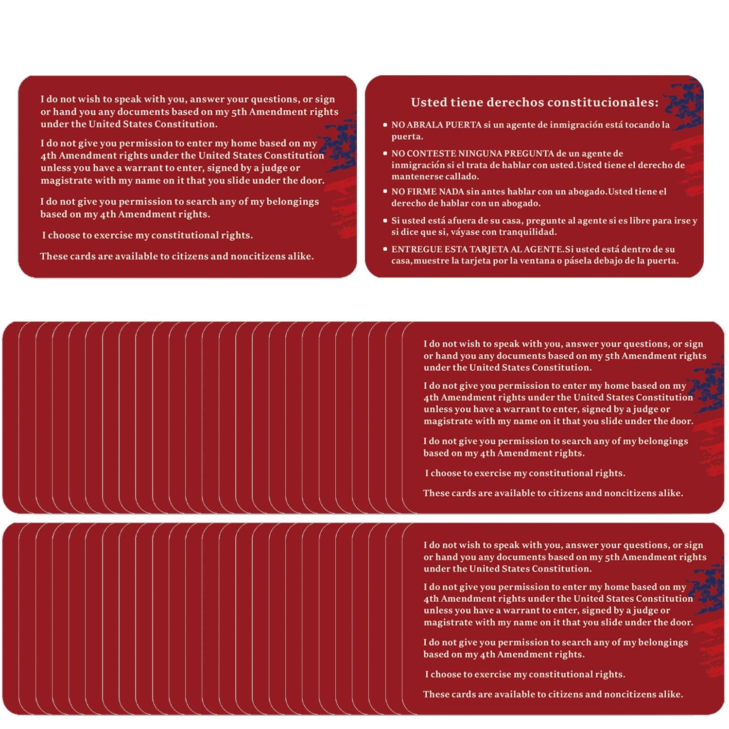 Immigration Rights Card Tarjeta Roja English Spanish Portable Water Resistant 10
