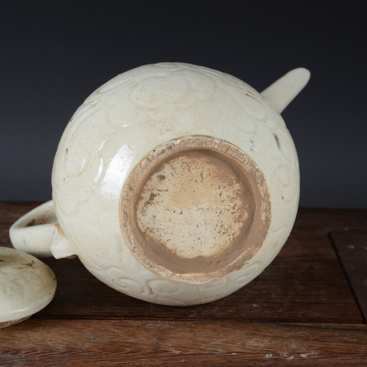 4.7″ Collect China Lake Kiln Porcelain White Glaze Hand Painting Monk Hat Teapot