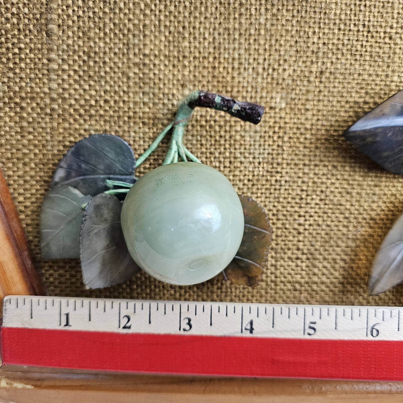 Vtg Chinese Jade Rose Quartz Carnelian Fruit Frame Cherry Pear Peach Wall Art