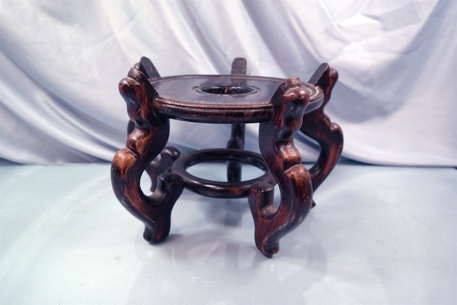 Vtg Chinese Carved Dark Wood Pedestal Plant Stand