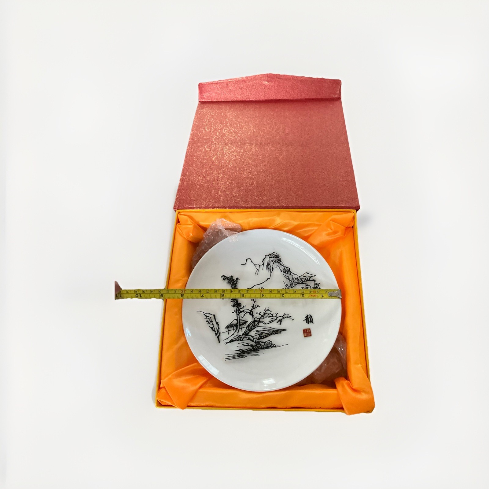 Anhui Wuhu Tiehua Iron Picture on Porcelain Plate Chinese Landscape w/ Gift Box