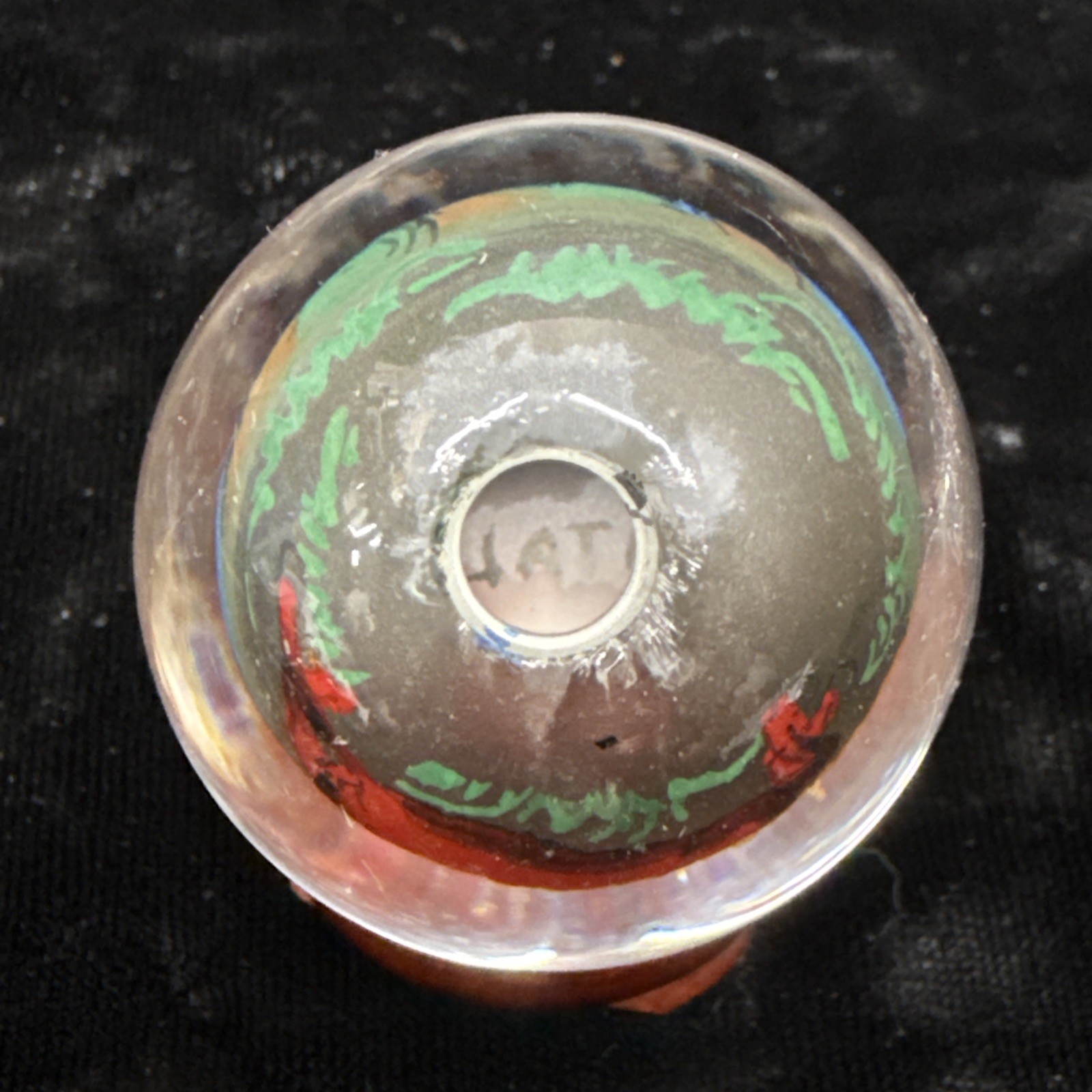 Chinese reverse painted Glass Ball Sphere Orb Horse w/Stand 1 3/4″ x 1 1/2″