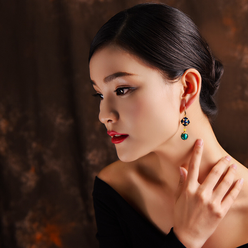China Agate/Cloisonne/Coloured Glaze Flower Gild Tibetan Style Earbob Earrings