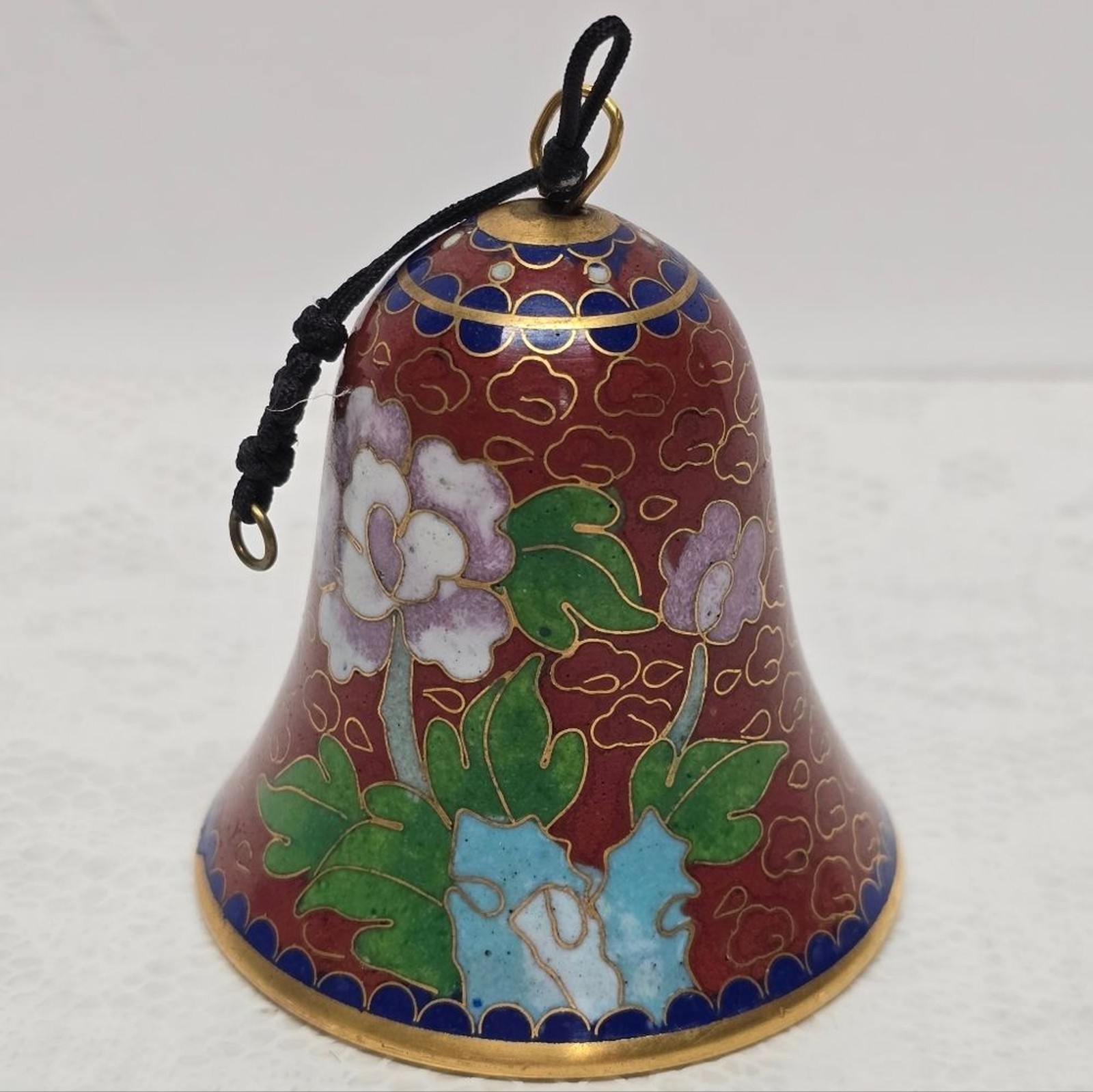 Vintage Cloisonne Floral Bell Ornament Asian Oriental Chinese Cottage Decor