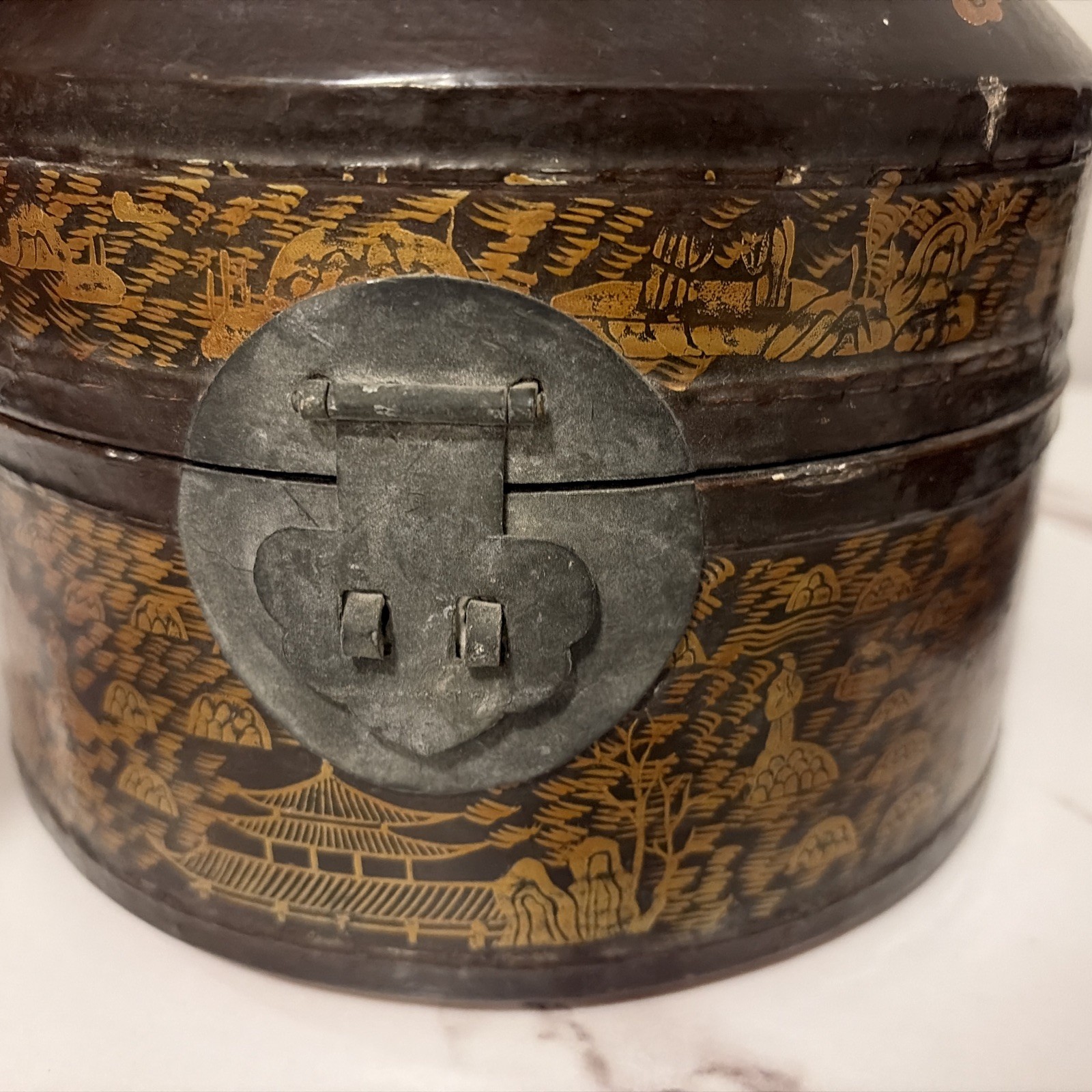 Oriental Vintage Lacquer Wooden Caddy Dresser Case Set Dragons