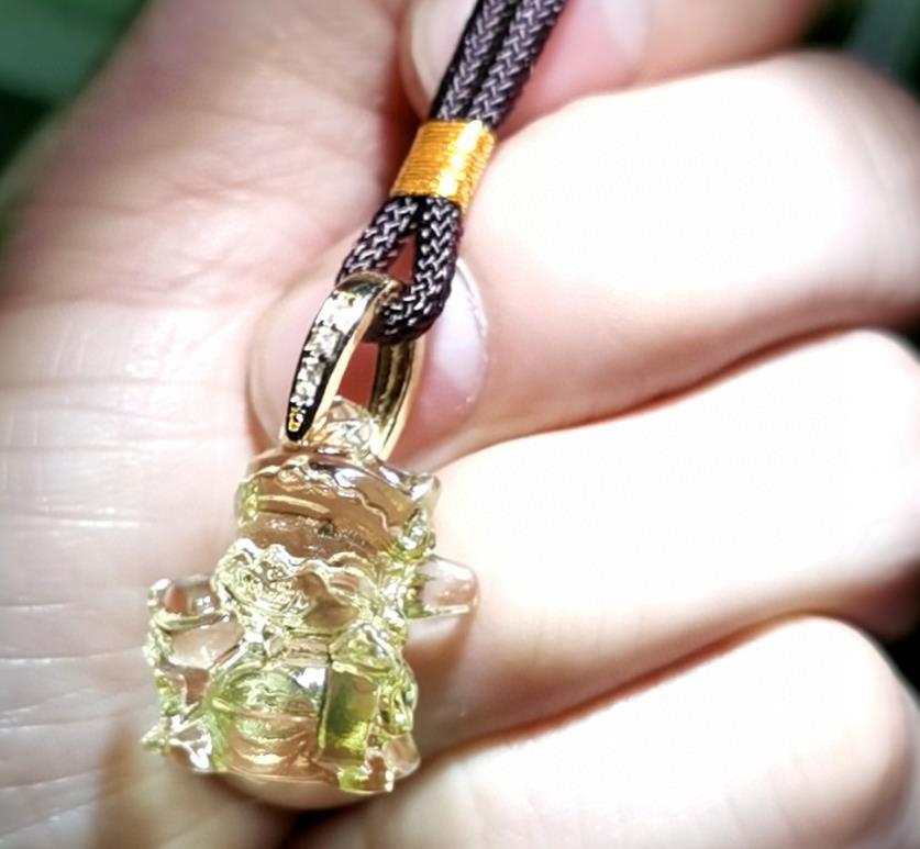23MM Chinese Coloured Glaze Carving Wealth God Money Drawing Yellow Pendant