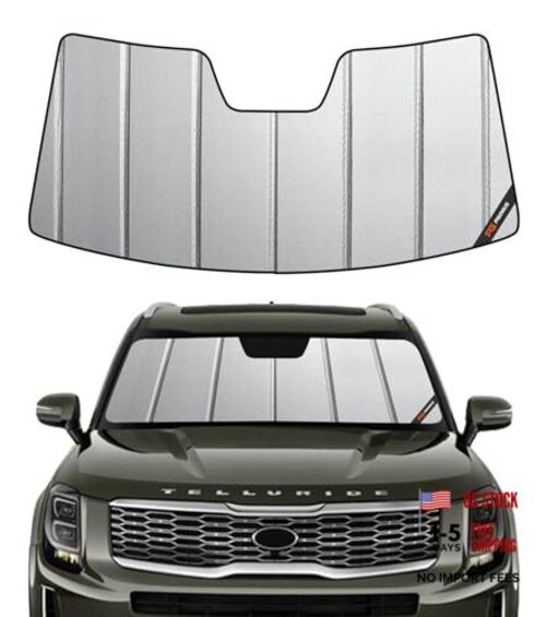 Premium Grey Leather Windshield Sunshade for Kia Telluride 2020-2025 (SUV)
