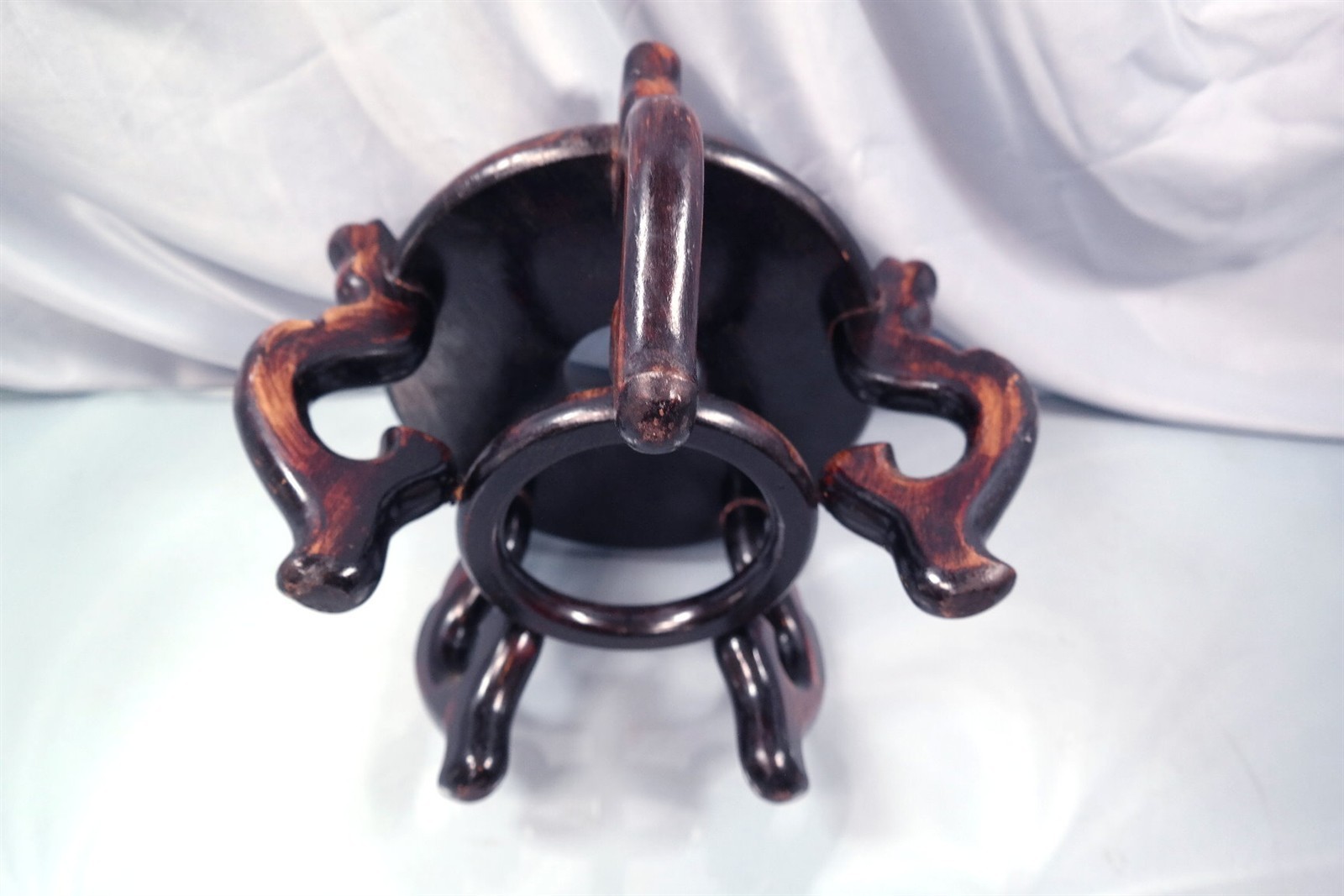 Vtg Chinese Carved Dark Wood Pedestal Plant Stand