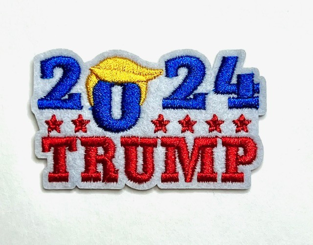 Trump 2024 Republican Pres. Iconic Hair Red White Blue Stars Iron/Sew on Patch