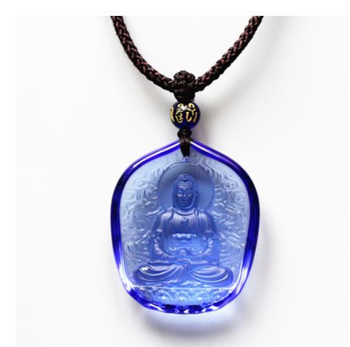 Collect Chinese Blue Coloured Glaze Carving Buddhism Amitabha Buddha Pendant