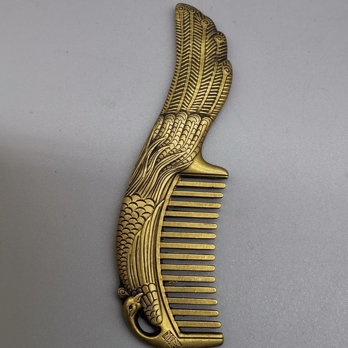 Vintage Brass Peacock Comb Handmade Copper Alloy Hair Care Styling Comb