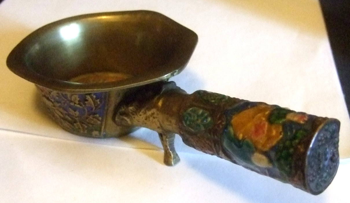 Chinese Brass Enamel Ashtray Estate Heirloom
