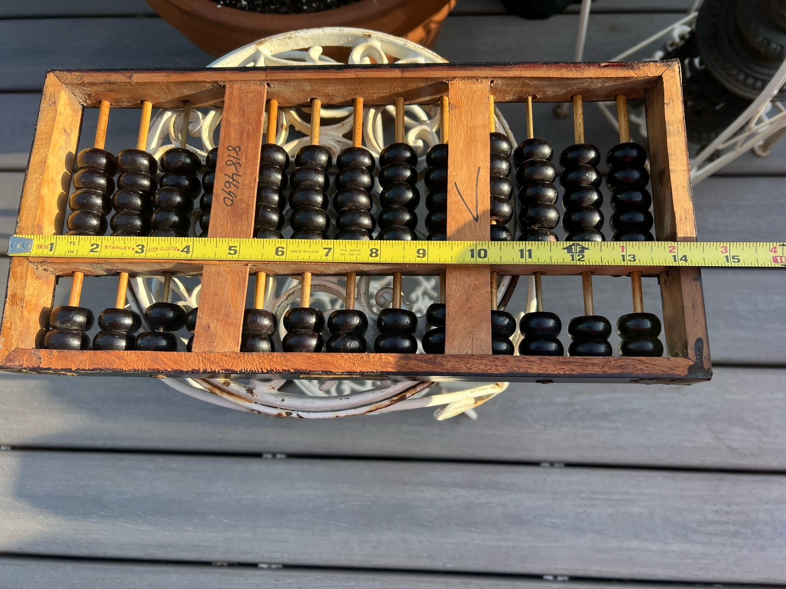 Chinese Abacus Suanpan Vintage Wood & Brass Lotus Flower Brand 13 Row 91 Bead