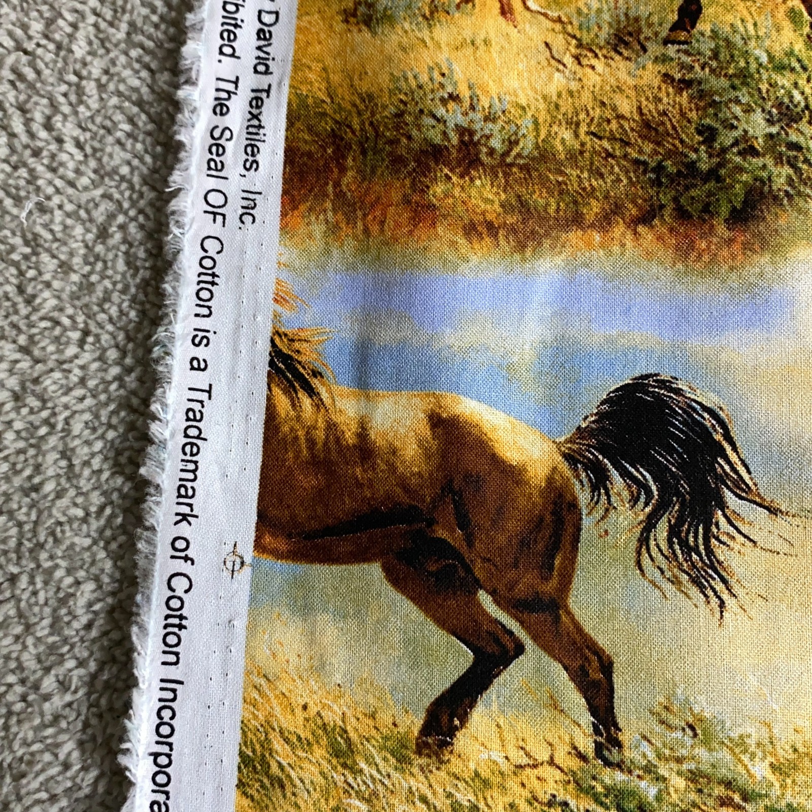 Wild Wings Horses Fabric 2 Yards Quilter Mustangs Western Print David Textiles