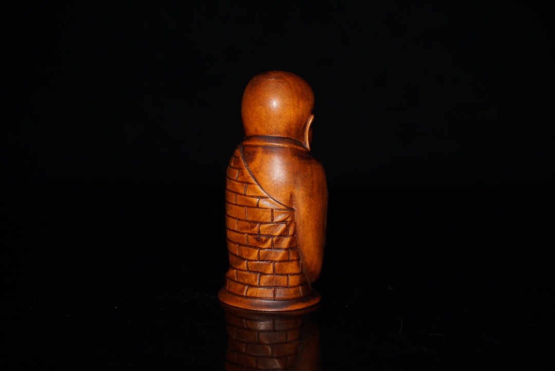 2.8″ Collect China Box-wood Carving Buddhism Monk Reciting Scriptures Statue