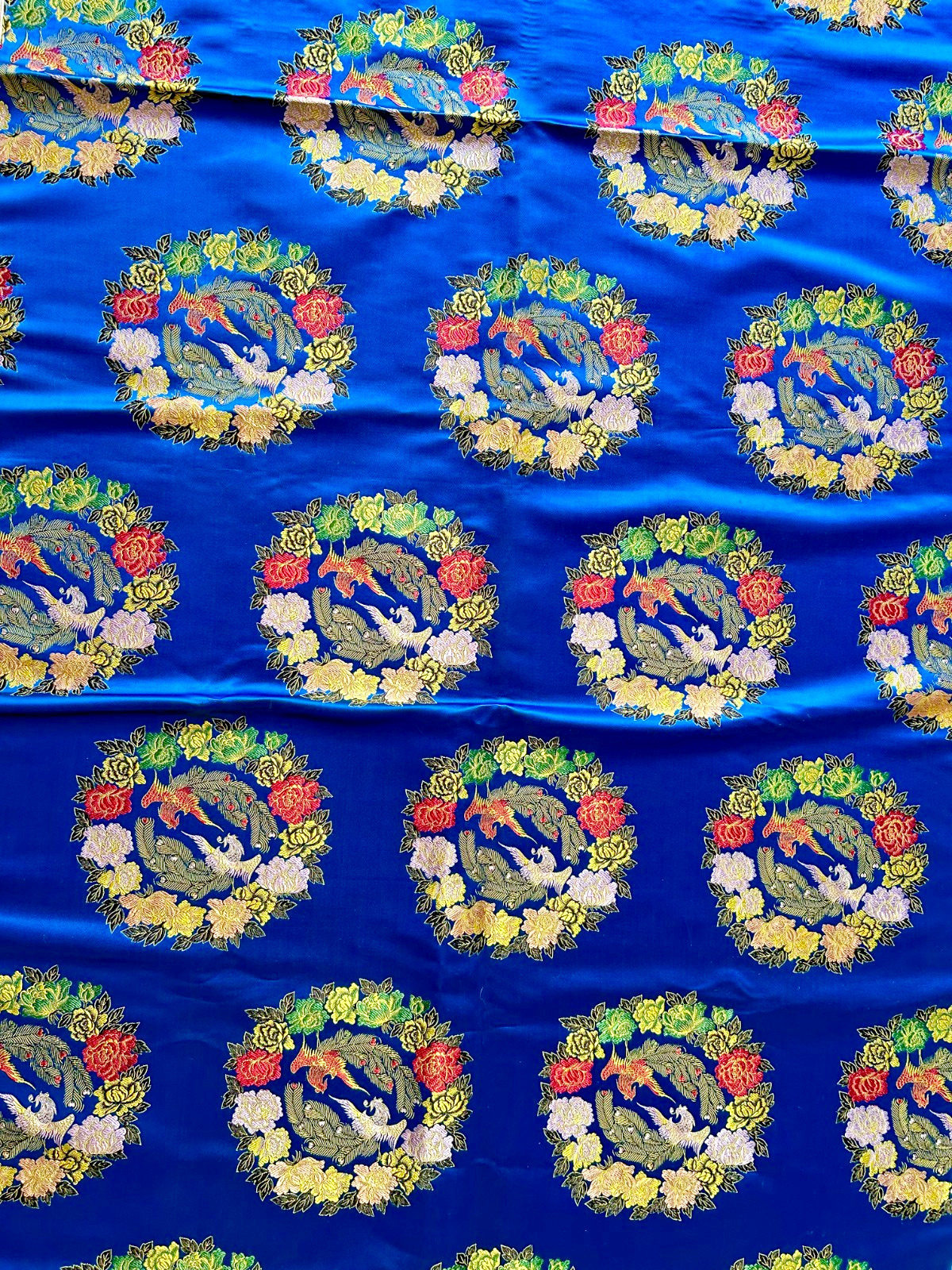 CHINESE SILK BROCADE PHOENIX FABRIC TEXTILE 1.75 YDS