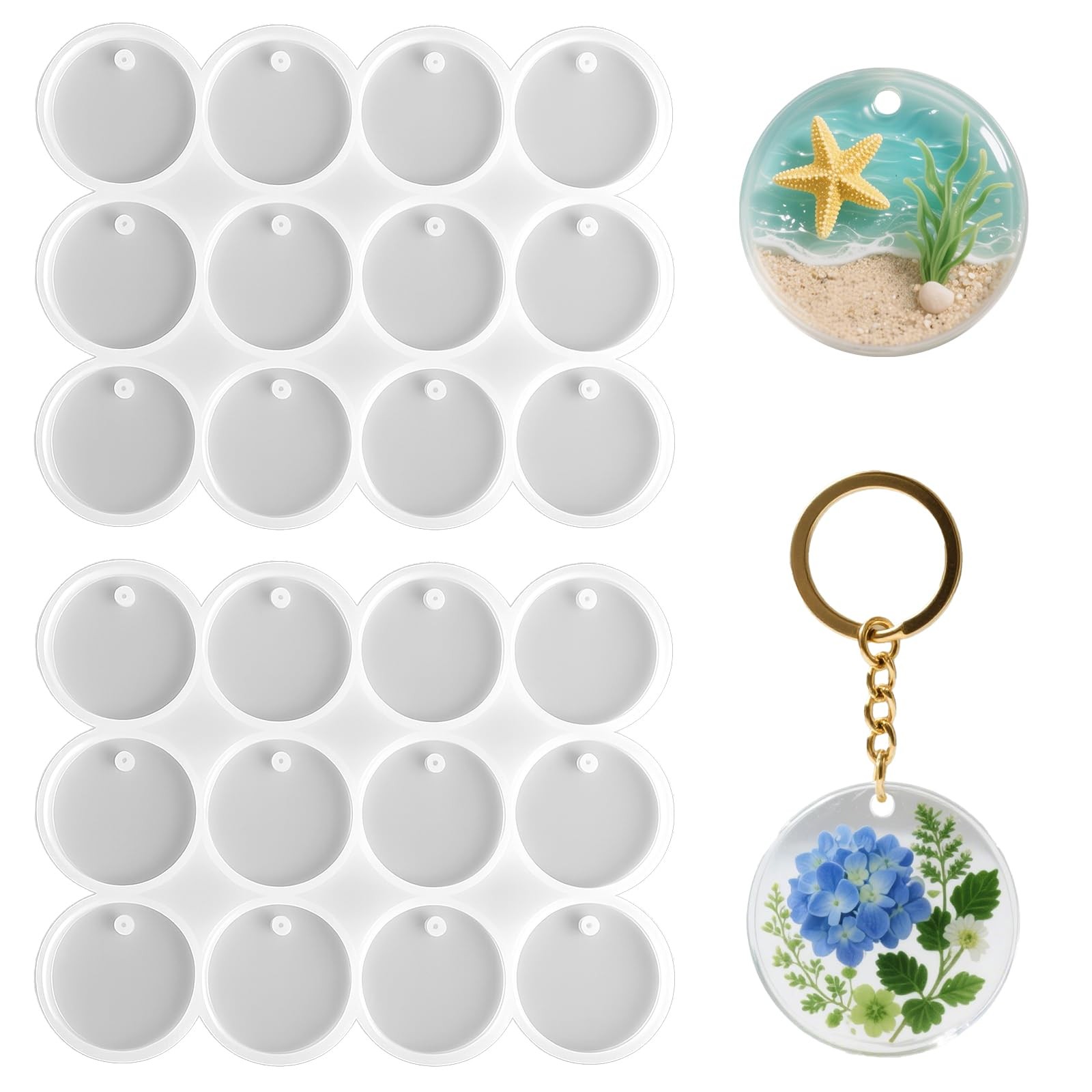 2 Pcs 12-Cavity Circle Silicone Molds for Resin 1.18” Resin Keychain Molds F