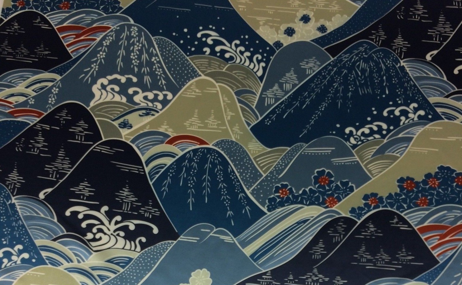 BEACON HILL FUJI NAVY BLUE MOUNTAIN ITALIAN MADE SILK FABRIC BY THE YARD 54″W