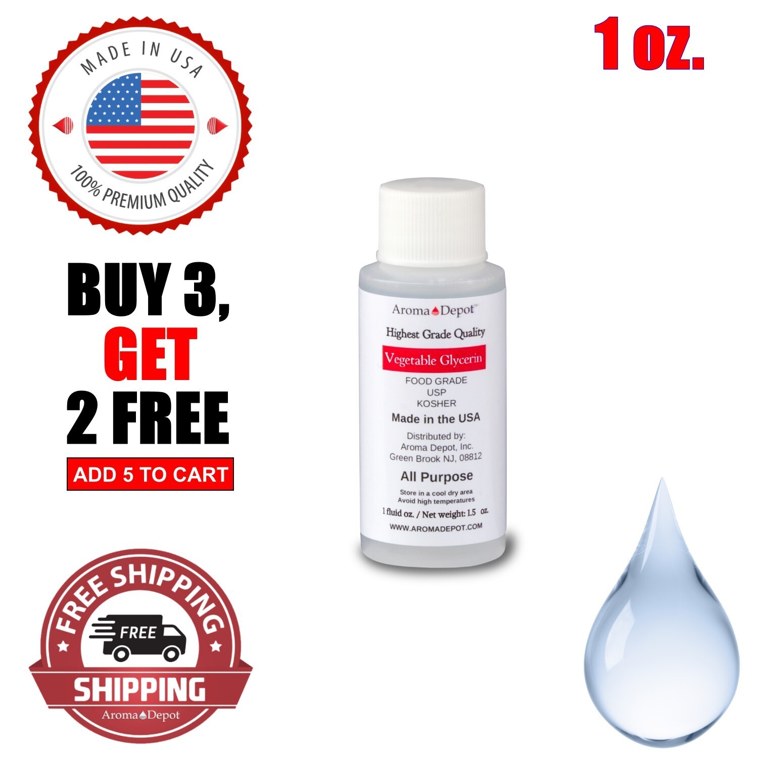 1 oz Vegetable Glycerin Non-GMO 99.9% USP Kosher Pure VG Food Grade USP